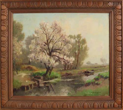 GF van Schagen. 1880 - 1968. Blossom tree along stream.