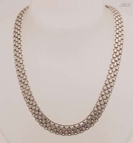 Wide silver chain necklace, 925/000, flat braided model