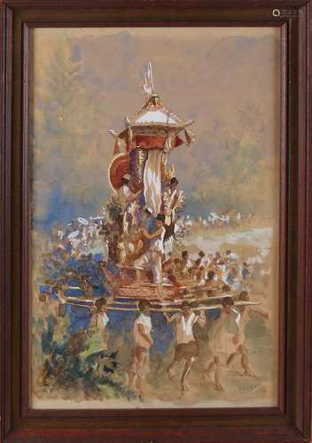 A. Meyer, 1966. Procession in Bali. Watercolor on