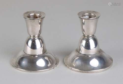 Two silver candlesticks, 835/000, low smooth model on