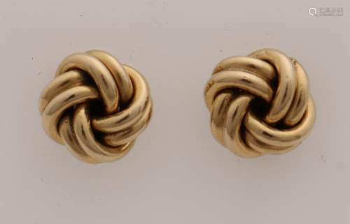 Yellow gold earrings, 585/000, type of wool buttons,