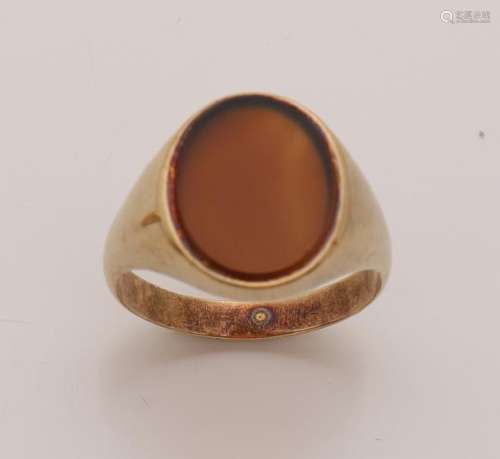 Yellow gold ring, 585/000, with brown translucent