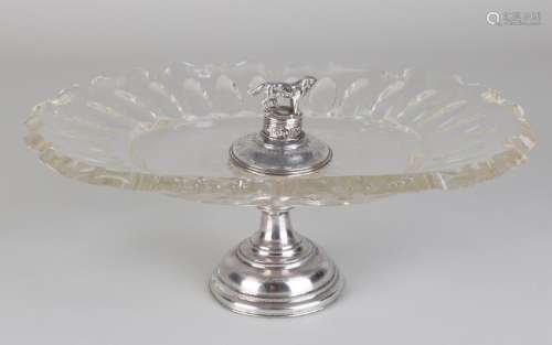 Crystal tazza on silver base, 833/000. Oval tazza with