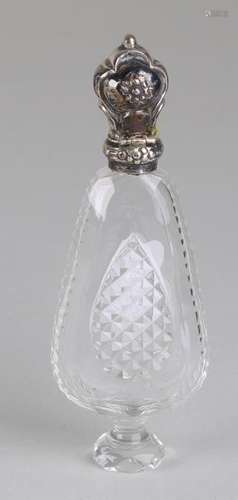 Crystal odeo vial with silver, 835/000. Pear-shaped