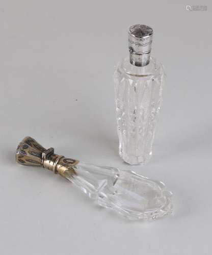 Two odeo vials of cut crystal with silver collar and