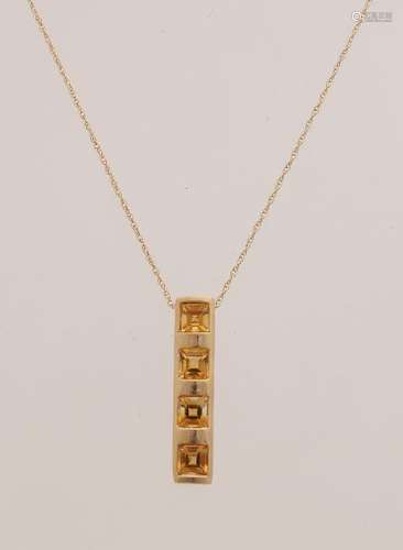 Yellow gold bar pendant, 585/000, set with four princes