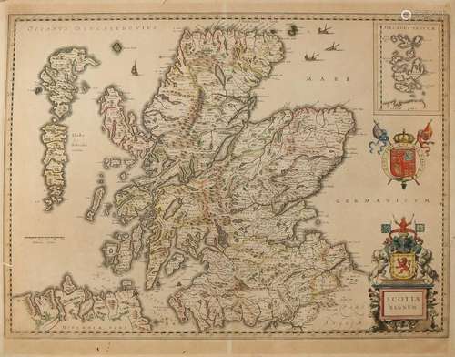 Antique map Scotia Regnum. 17th century. Hand colored.