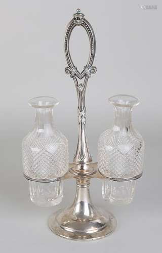 Crystal acid set with silver holder, 833/000. Two