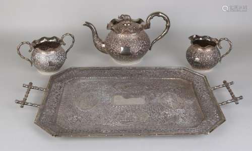 Richly decorated silver tableware, BWG, 4 pieces with a