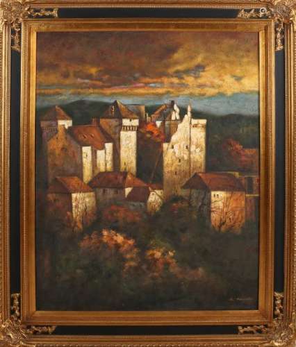 R. Henriette. View of castle. Oil on linen with sand