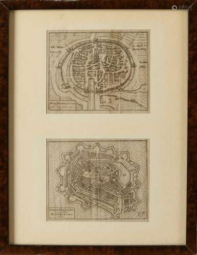 Two 18th century city maps Oud Middelburg. Anno 1400