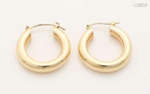 Yellow gold earrings, 585/000, out of round tube, ø