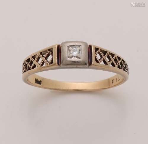 Yellow gold ring, 585/000, with white gold cabinet with