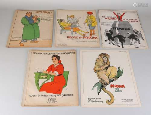 Five times sheet music with front pages lithography