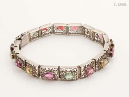 Silver bracelet, 835/000, with colored stones.