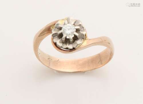 Yellow gold ring, 585/000, with diamond. Locking ring