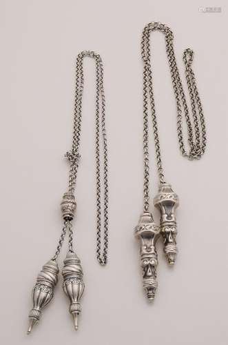 Two silver necklaces with knitting tops, 835/000. MT .: