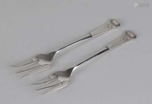 Set Art Deco 835/000 silver meat forks with beautiful