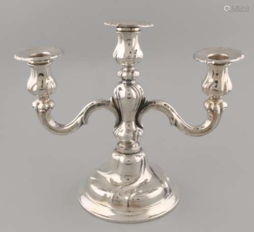 Silver candlestick, 835/000, 3 lights, in rococo style,