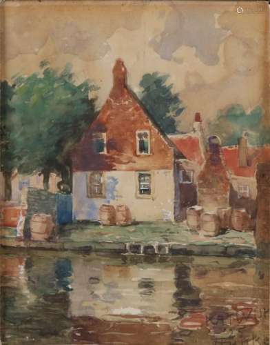 A. Funke. 1869 - 1955. Grachtgezicht Katwijk.
