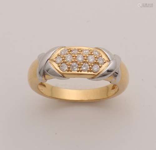 Yellow gold ring, 585/000, with 2 white gold imposed