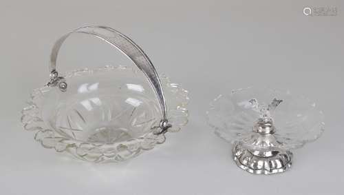 Two crystal bonbonnieres with silver, 833/000, a small