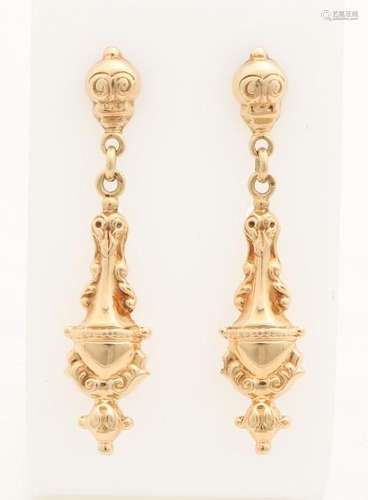 Yellow gold earrings, 585/000, with vases. Ear studs