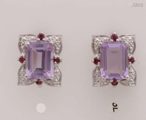 Silver earrings, 925/000, with rhodonite and amethyst.