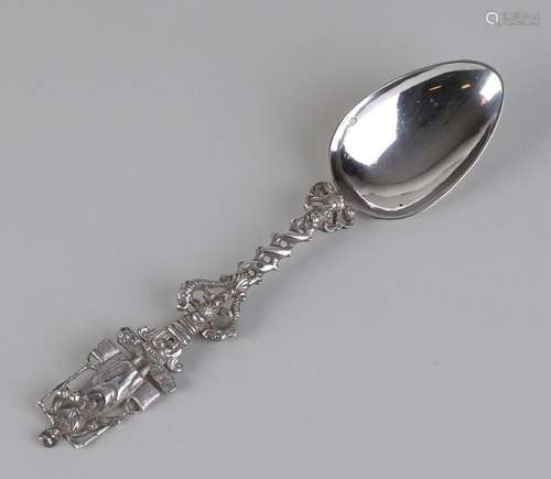 Silver birth spoon, 833/000, with a pointed box with a