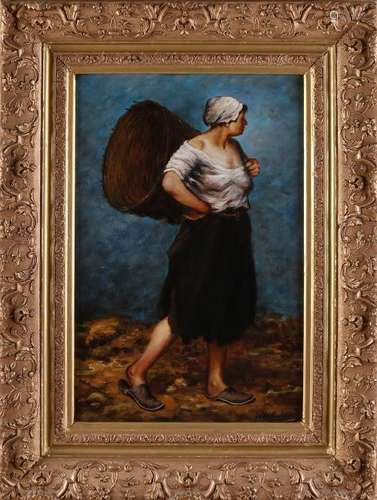 HA Willenborg. Circa 1900. Peasant woman with wicker