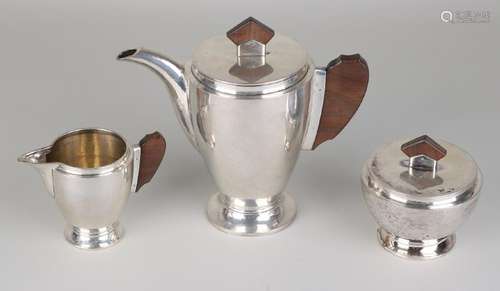 Silver dinnerware, 3 pieces, Art Deco, with a tea pot,