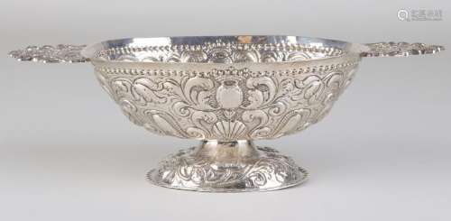 Antique silver brandy bowl, driven oval bowl with