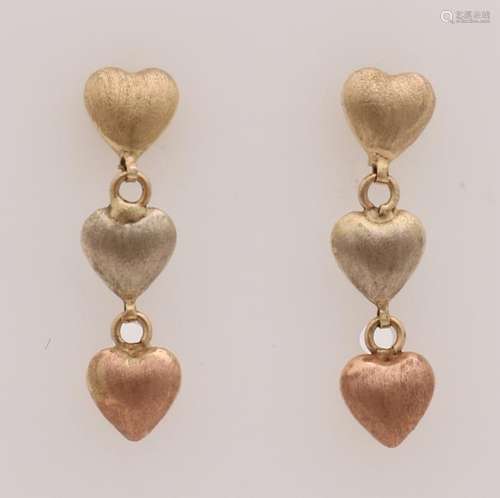 Gold earrings, 585/000, with hearts. Earrings with a