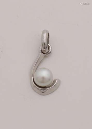 White gold pendant, 585/000, with pearl. A fine pendant