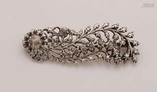 Silver feather brooch, 835/000, with diamonds. Brooch