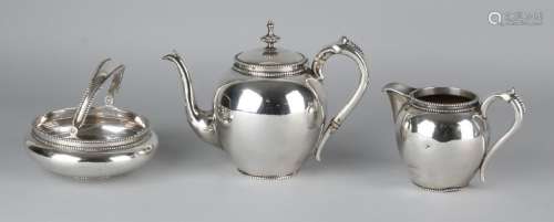 Silver tableware, 833/000, 3 parts with tea jug, milk