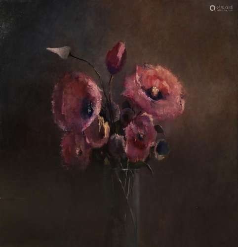 Anneke Elhorst. Vase with Flowers. Oil paint on linen.