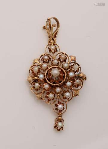 Very nice yellow gold pendant / brooch, 585/000, with