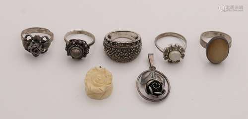 Lot silver with 5 silver rings with ao marquisite and