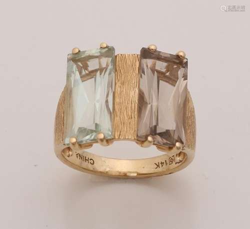 Rough yellow gold ring, 585/000, with aquamarine and