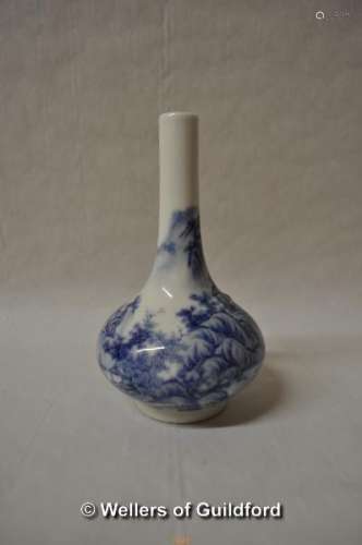 A Chinese blue and white bottle vase decorated with mountain village scene, 15cm.