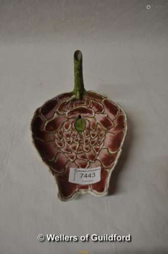 A Chinese vessel formed as a lotus flower, the stem handle with inscription, 9.5cm high.