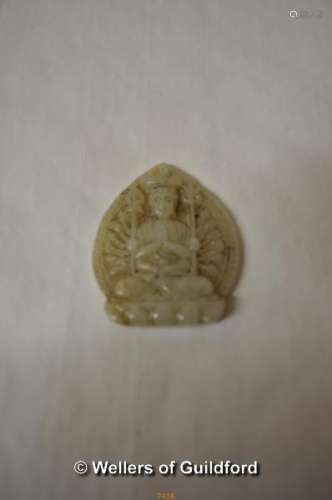 A Chinese pale green jade pendant carved with a goddess, 5.5cm.