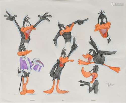 Virgil Ross signed Daffy Duck model drawing sheet