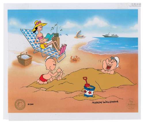 Popeye, Olive Oyl, Swee' Pea limited edition cel signed