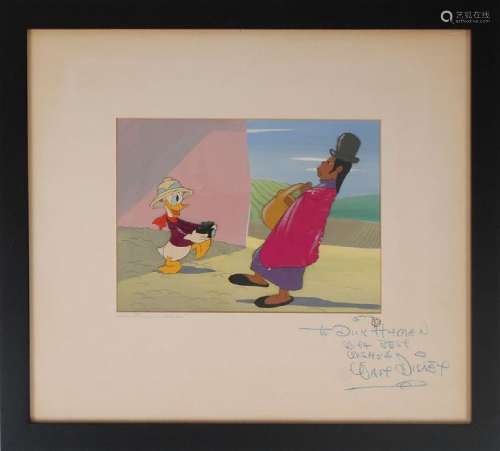 Walt Disney signed Donald Duck production cels from