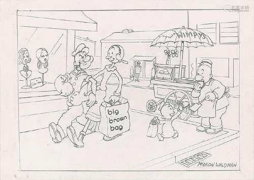 Popeye, Olive Oyl, Swee' Pea, and Wimpy original sketch