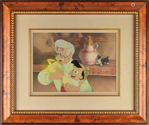 Pinocchio, Geppetto, and Figaro production cels from