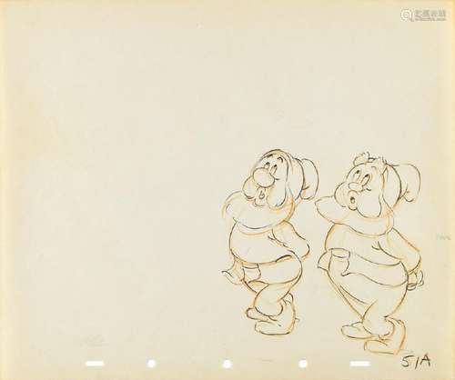 Happy and Sneezy production drawing from Snow White and