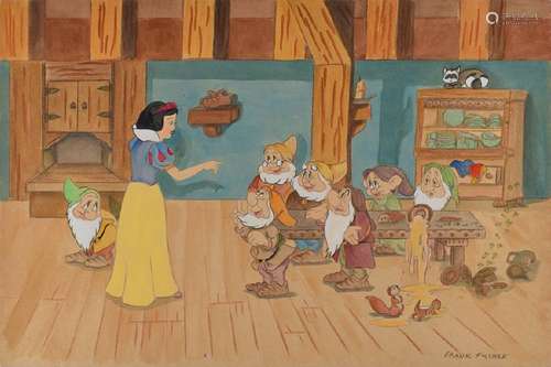 Snow White and all Seven Dwarfs concept painting by